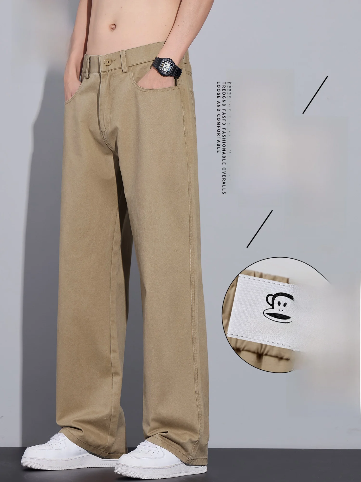 

Мужские повседневные брюки PaulFrank из чистого хлопка с флисовой подкладкой, утепленные, прямого кроя, для весны, теплые спортивные брюки свободного кроя.