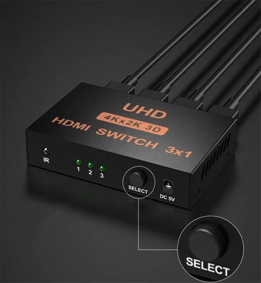 3 in and 1 out switcher Adaptador triplicador 3 entradas hdmi, com controle remoto hd 1080p, para hdtv, xbox360, ps3 e projeto