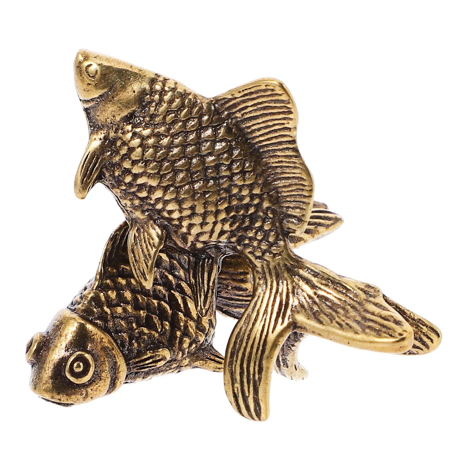 

2 Pcs Decorative Bronze Goldfish Tea Pet Decorations Small Brass Figurine Office Toys