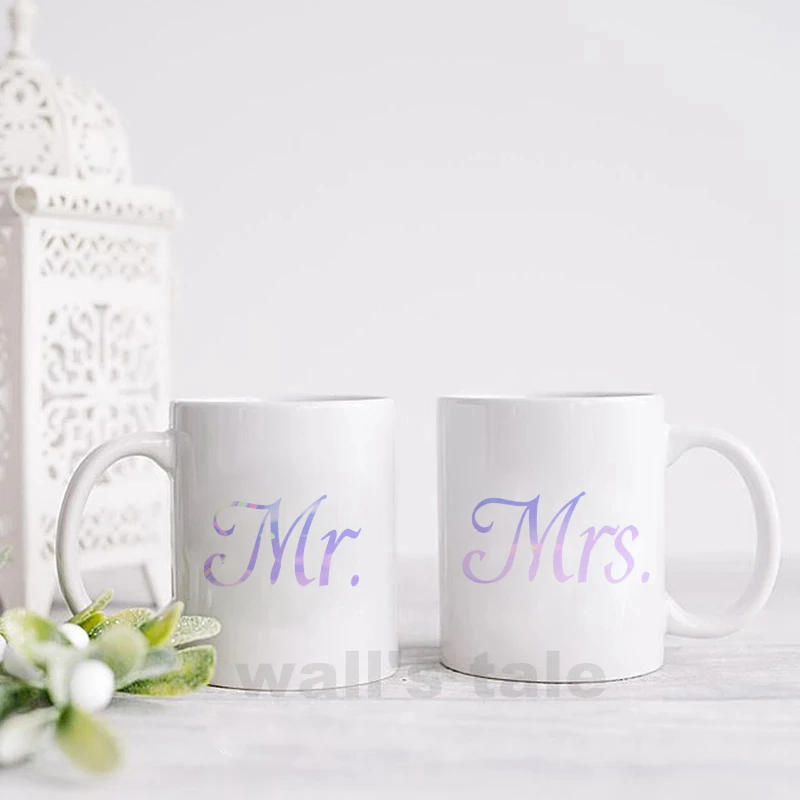 Mr & Mrs Wine Glass Jar Wedding Decals, Wedding Gift Vinyl Sticker Engagement Party Present Love of 3 Pairs Decal Decoration