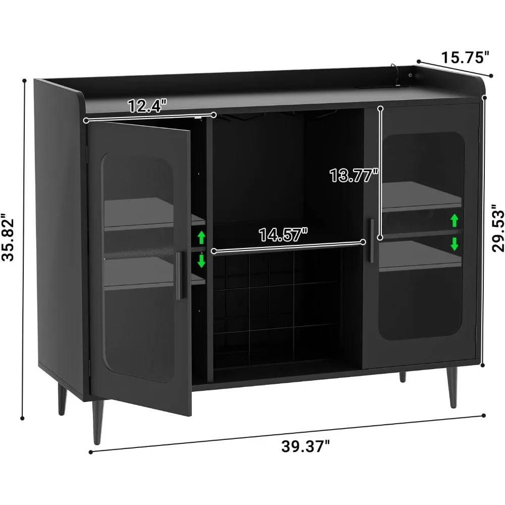 Armário de bebidas com tomada de energia e luz LED, armário de bar de vinho com rack de vinho e copos, armário de bar de café doméstico