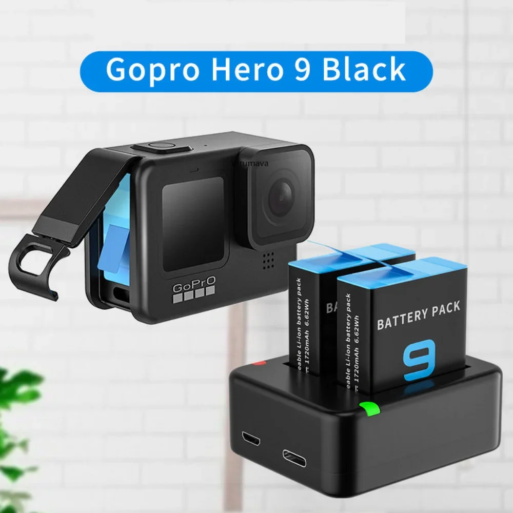 JIMITU Dual Port Slot Double Battery Charger For Gopro Go Pro Hero 12 11 10 9 Black with USB Cable Action Camera Accessory