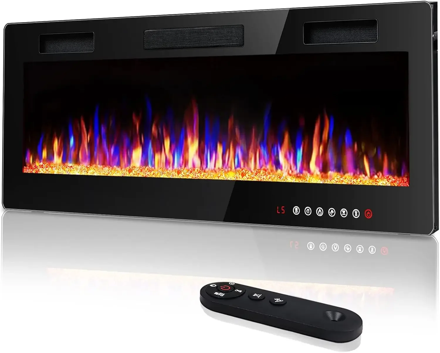 50 inch Ultra-Thin Electric Fireplace in-Wall Recessed and Wall Mounted Linear Fireplace Heater with Multicolor Flame,Timer,Low