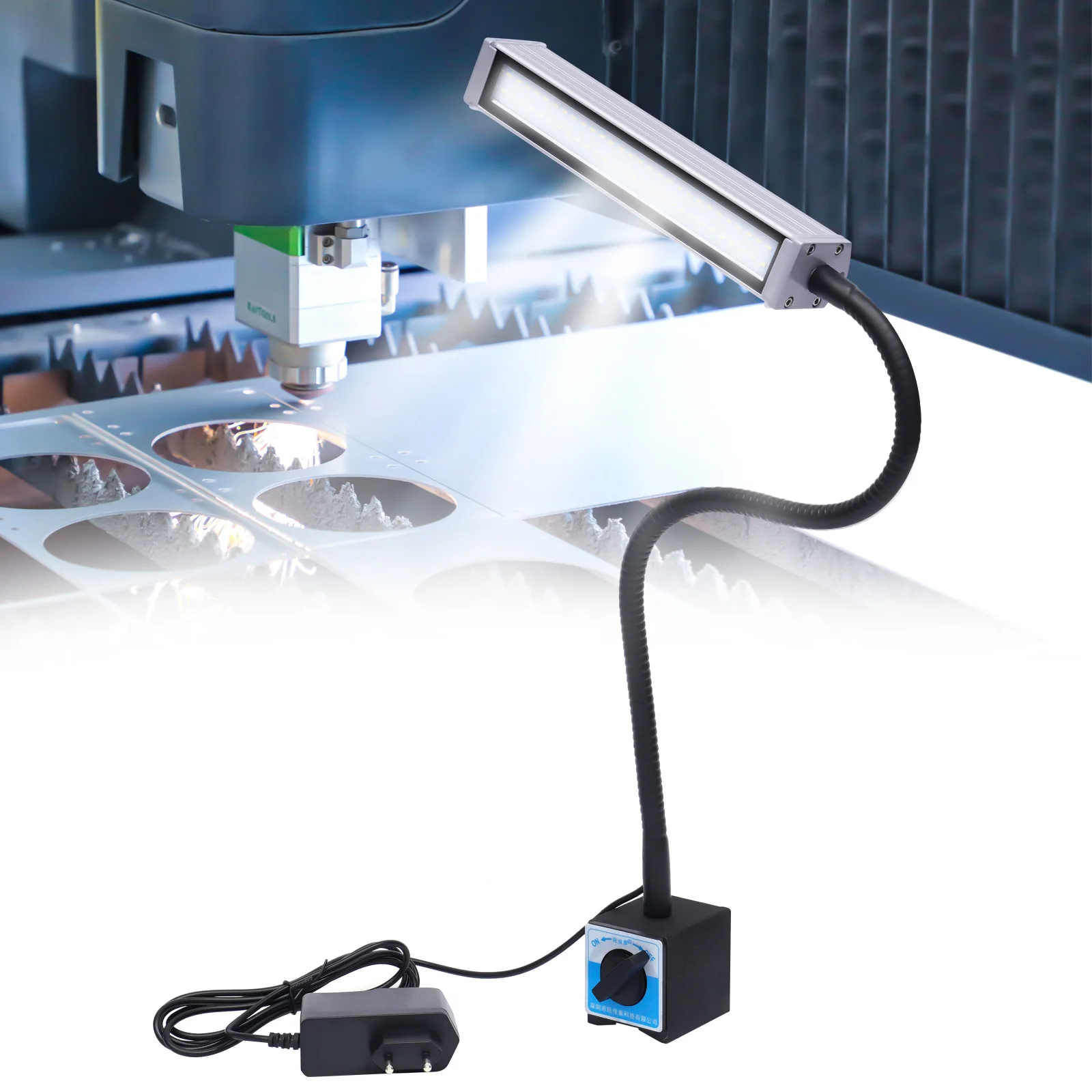 C-type-klem, flexibele zwanenhals, licht, 900 lumen, led-werklicht met voor draaimachine, CNC-freesboormachine, industriële verlichting, gereedschap, machinelamp, zwart (vaste sokkel