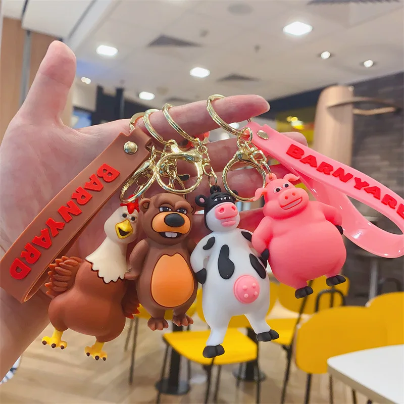 Cartoon Animal Keychain Cute Fashion Creative Key Ring Girls Boys Unisex Animal Keychain Cow Rooster Pink pig squirrel Keychain image 3
