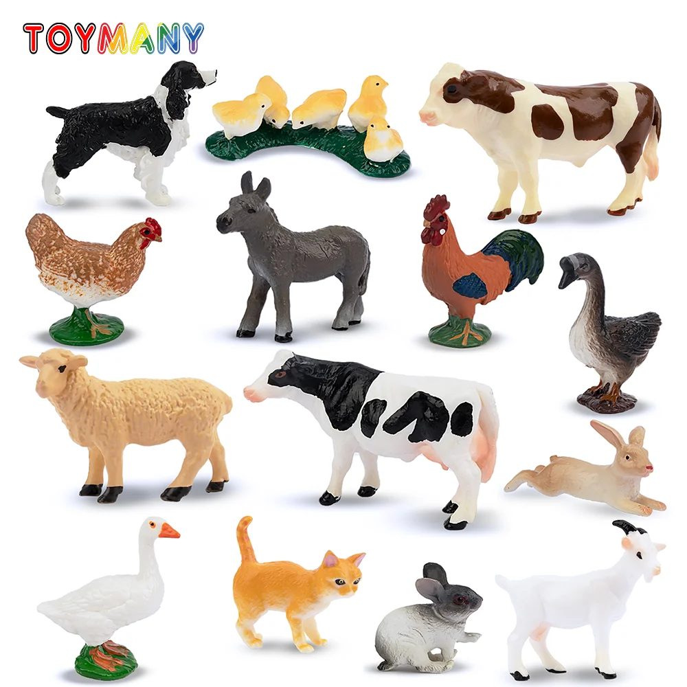 14 pièces Simulation ferme modèle Animal jouet Mini gâteau décoration Figurines poupées Action Figurines jouets pour enfants ensemble cadeau