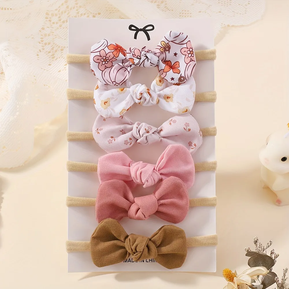 

BABY BOWS 5Pcs/Set Cotton Baby Bows Tiara Nylon Hair Straps for Girls Newborn Hair Band Accessories Lovely Elastic Head Band