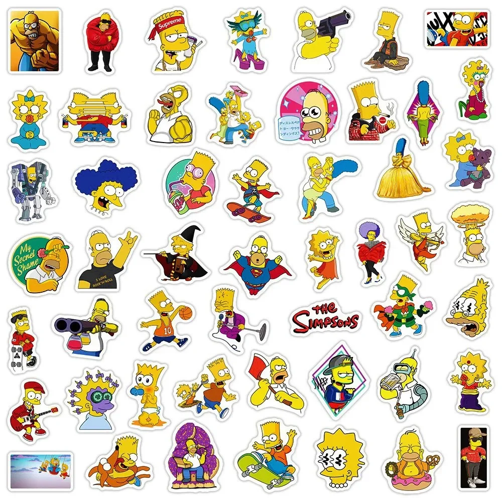 50 Uds. Pegatinas de dibujos animados de Disney The Simpsons Graffiti DIY teléfono monopatín portátil equipaje bicicleta PVC calcomanías impermeables juguete para niños