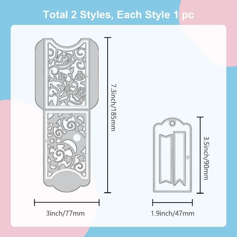 2pc 3D Pocket Envelope Cutting Dies for Card Making Hollowed Out Flower Envelope Die Cuts Carbon Steel Embossing Stencils
