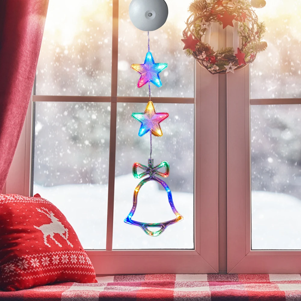 1/3pcs Christmas Window Hanging Light Multicolor LED Sucker Lamp Battery Operated with Suction Cup for Xmas Tree Fireplace Decor