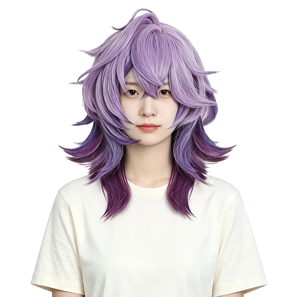 Purple Gradient Anime Durin Cosplay Wig Short Fluffy Layered Wig Heat Resistant Synthetic Hair For Men Women Party Halloween