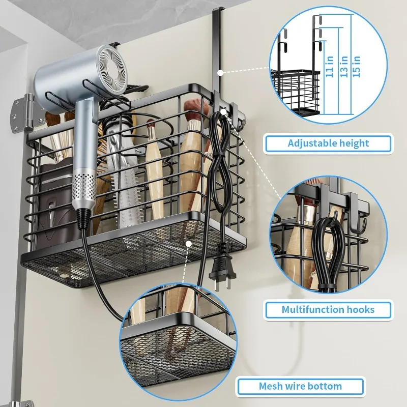 Kitchen Organizer Hanging Cutlery Drainer Storage Holders Adjustable Height Bathroom Hair Dryer Curling Iron Comb Storage Rack