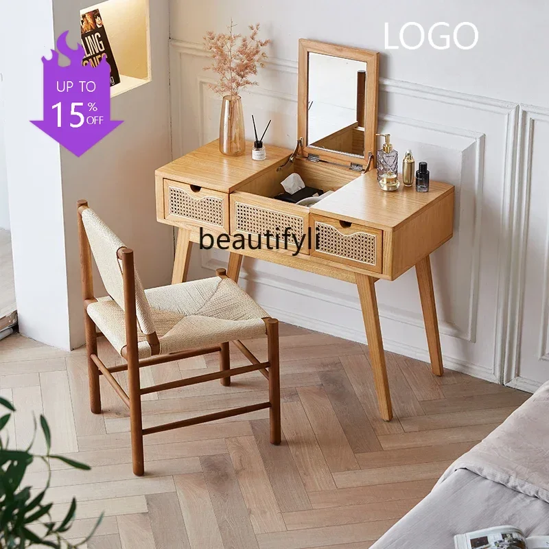 Q181 new Rattan Woven Nordic Dresser Bedroom Misty Style Modern Simple and Natural Real Rattan Bed & Breakfast Makeup Table
