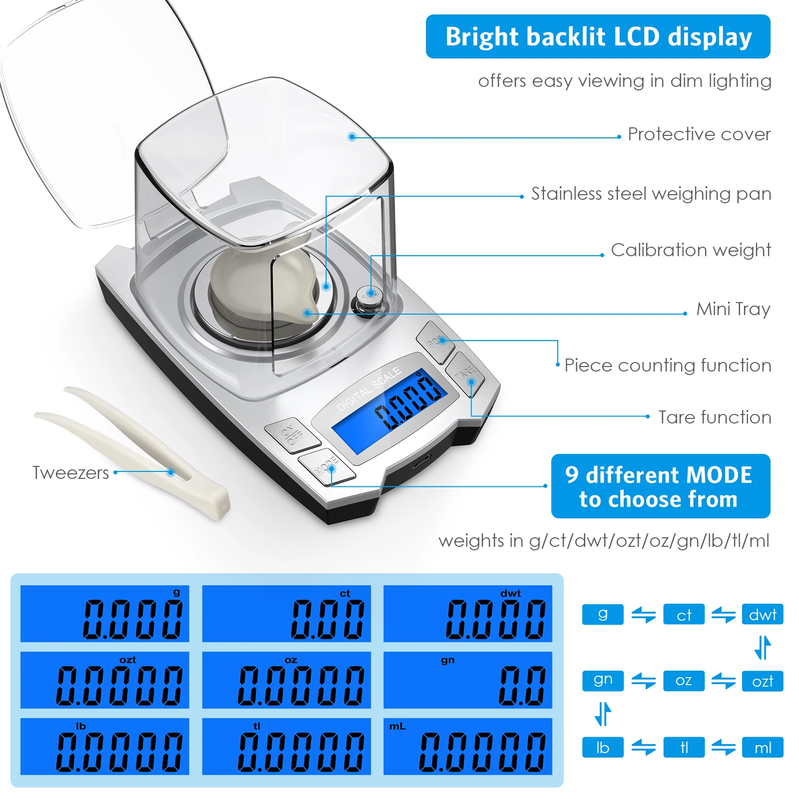 0.001g Digital Electronic Scales 100g/50g USB Charging Precision Powder Jewelry Scale Mini Pocket Milligram Scale