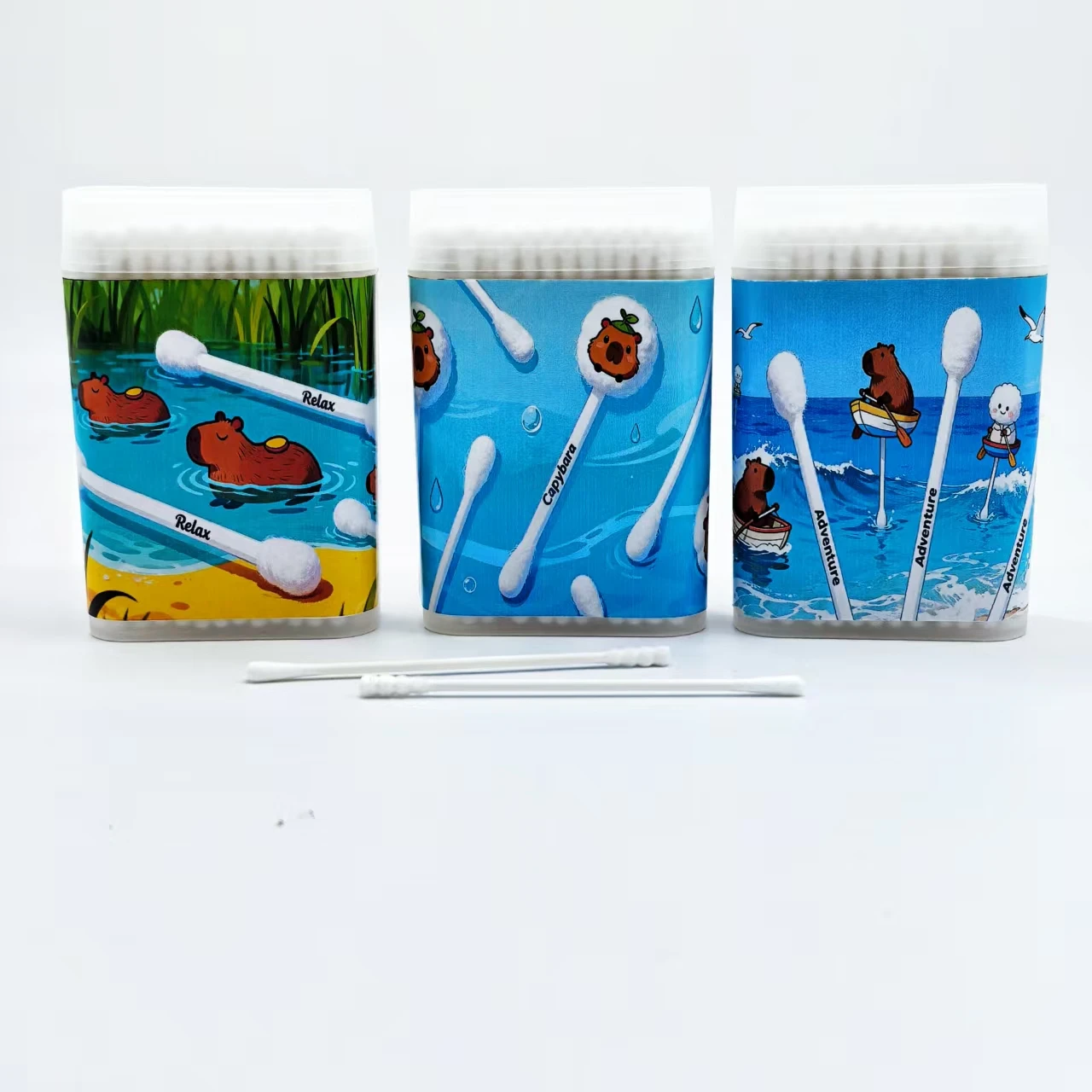 Tamponi di cotone a doppia testa con elemento Kapipbala da 300 pezzi con teste a spirale e teste rotonde e aste fini