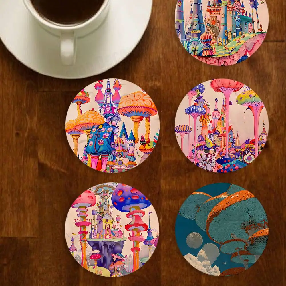 

Fantasy Dream Illustration Wood Coaster Mug Tea Coffee Cup Pad Heat Resistant Placemats Tableware Decoration