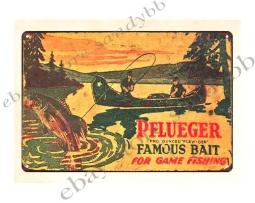 1 pcs,house decor office restaurant 1920s Pflueger bait Fishing Lure metal tin sign