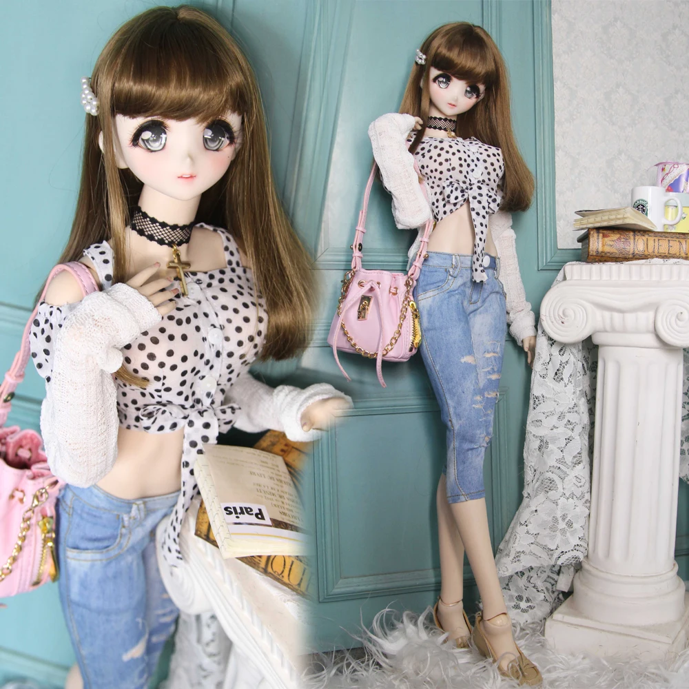 D06-P39 children handmade toy 1/3 1/4 doll BJD/DD doll's clothes polka dot off shoulder top 1pcs