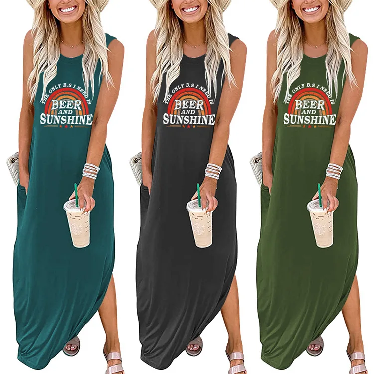 New summer sleeveless casual dress THE ONL B.I NEED printed crewneck tank top long skirt