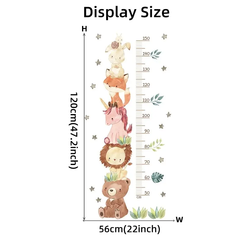子供部屋用の高さ測定ウォールステッカー,かわいいユニコーン動物,寝室,保育園,家の装飾,3個