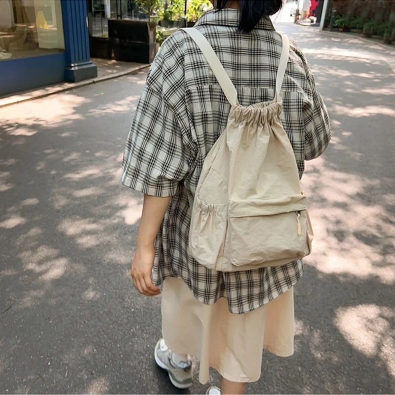 Mochila lona moderna para mulheres, homens, escola bolsa ombro com cordão para viagem