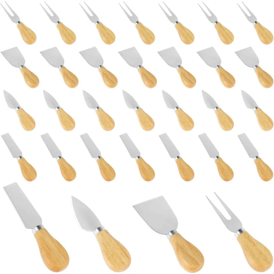 

32 шт., набор разбрасывателей сыра с деревянной ручкой, резак для масла из нержавеющей стали, портативный шпатель для резки сыра, нержавеющий S