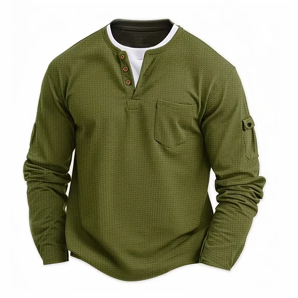 Men's Layered-Look Waffle Henley Shirt — product detail 6