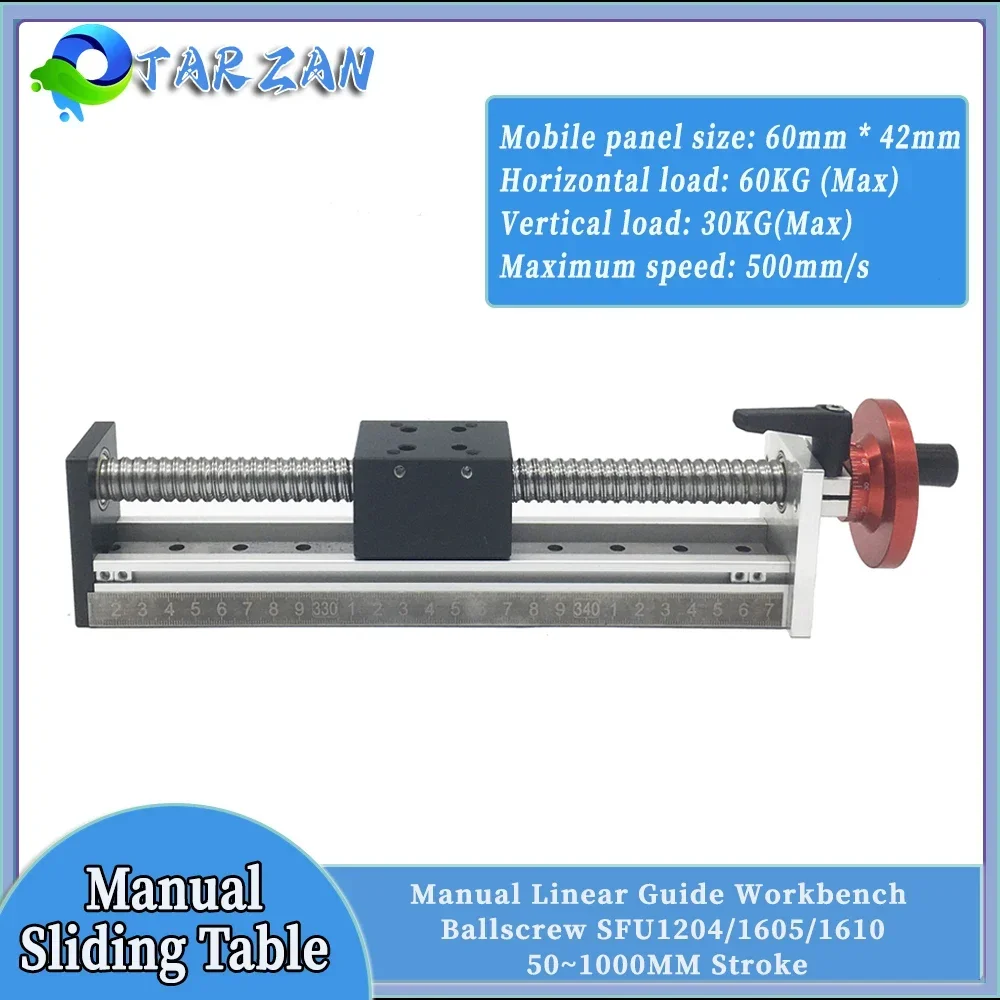 Manual Linear Rail Guide Effective Stroke 50~1000MM C7 Ballscrew SFU1204/1605/1610 MGW12C Handwheel Sliding Table XYZ Axis CNC