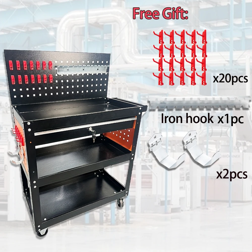 

Tool Trolley Iron 3layer Rolling Trolley with Wheel and Drwaer Outdoor Garden Plant Shelves 트롤리 Tool Cart