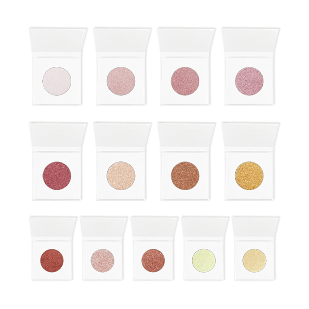 Resaltador de etiqueta privada, logotipo personalizado, placa de papel monocromática negra, blanca y rosa, resalta el maquillaje en polvo iluminador facial, venta al por mayor