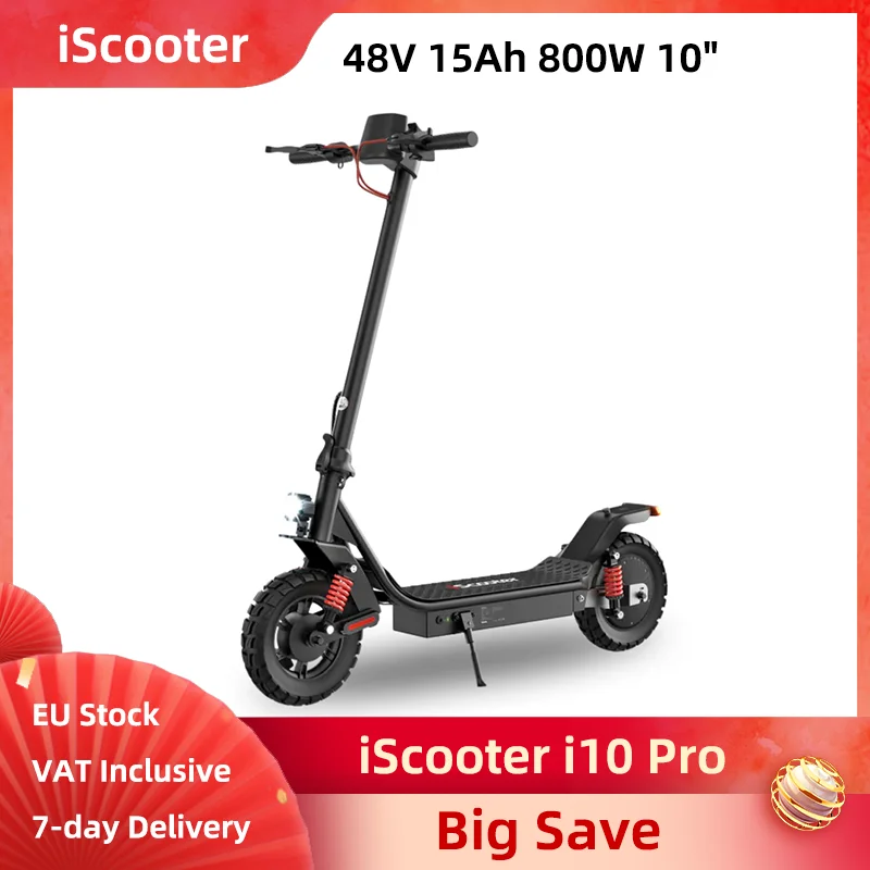 iScooter i10 Pro Electric Scooter 48V 15Ah 800W Commuter 10 Inch Tires EBAS Electronic Brake LED Display App Control