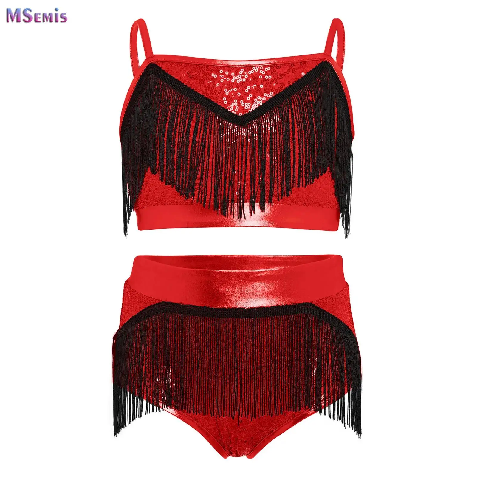 

Kids Gymnastics Jersey Artistic Figure Skating Ballet Lyrical Tango Rumba Ballroom Dance Leotards Dress Crop Top with Skirt Suit