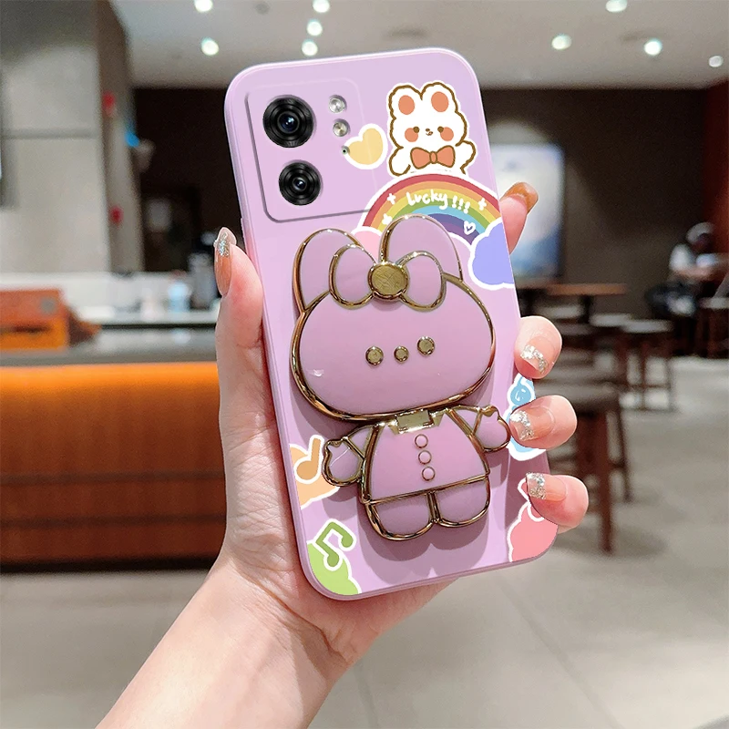 E DGE 40 Rainbow Rabbit Holder Silicone Phone Case For Motorola Moto EDGE 40 50 30 40Neo 50Ultra EDGEPLUS E22S E20 E32 Cover