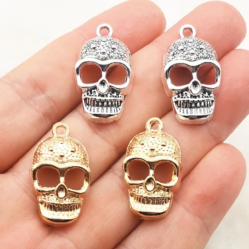 10Pcs 17*29mm 4 Color Skull Ghost Head Charms Halloween Pendants Handmade Decoration Vintage For DIY Jewelry Making Findings