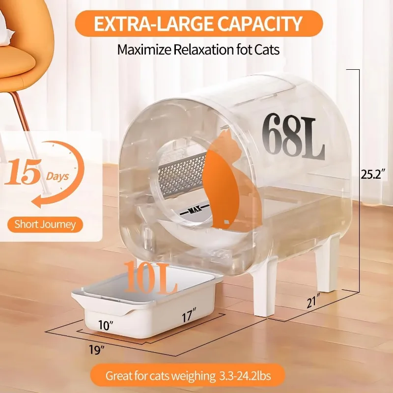 New low-noise automatic multi-cat litter box deodorization system 68L cat plastic big cat litter box
