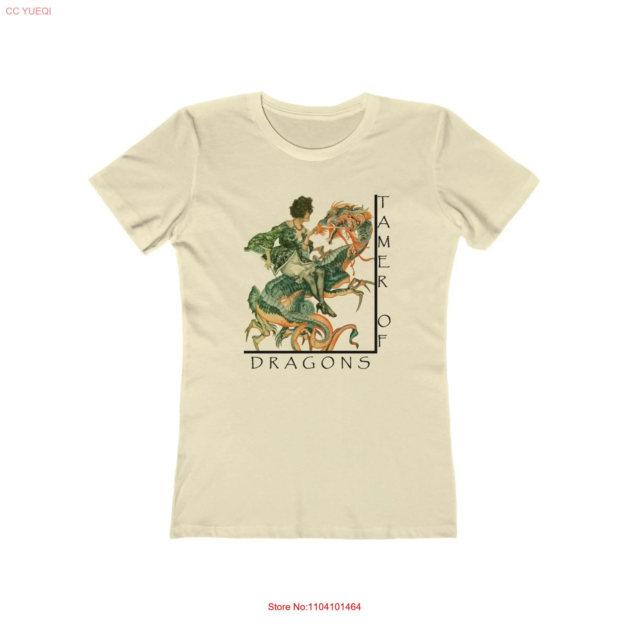 Tamer Of Dragons Women's Boyfriend T Shirt Woman Riding A Dragon Vintage Illustration Circa 1920 long or short sleeves