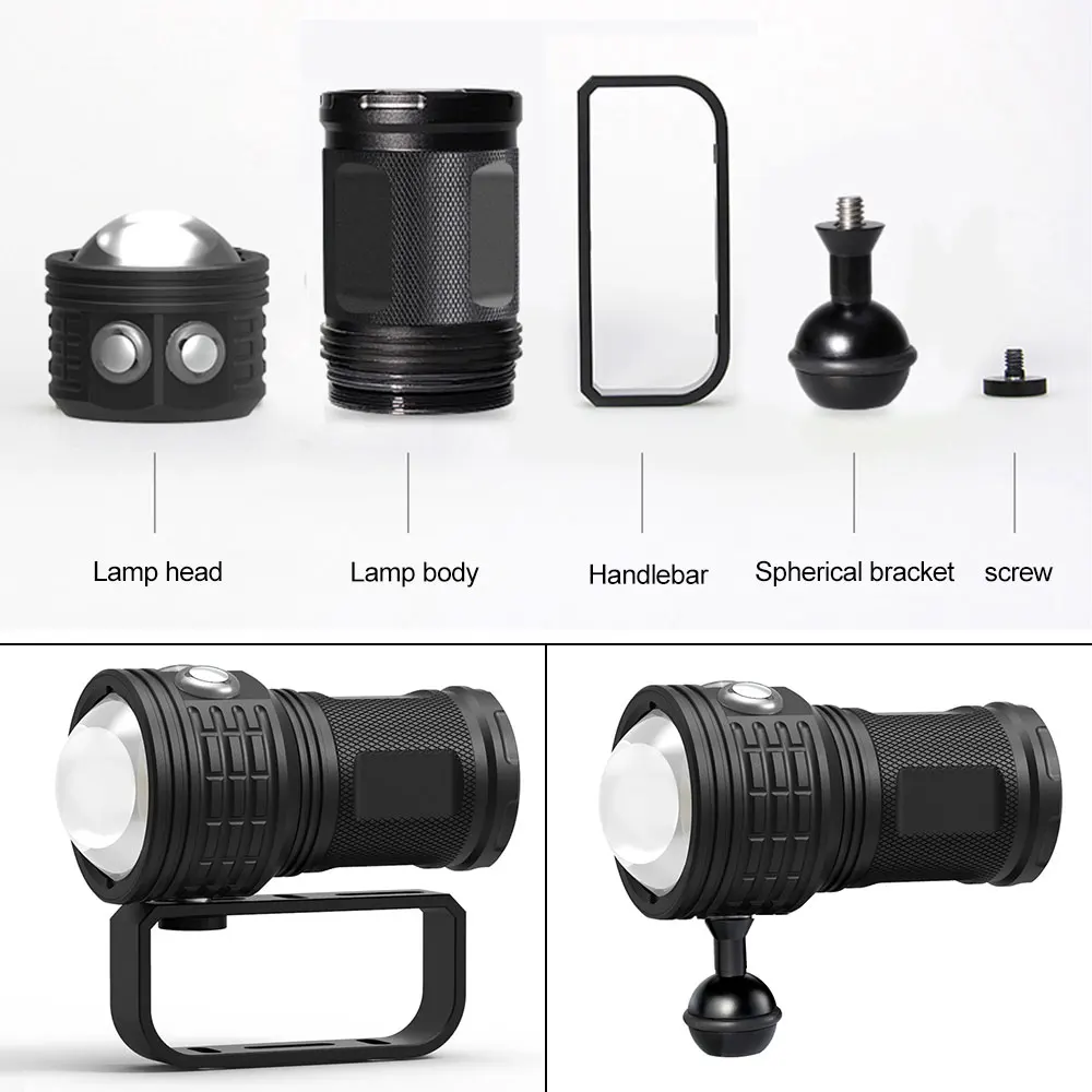 Multi-functional 3-color diving flashlight 80m underwater photography LED light IPX8 COB flashlight