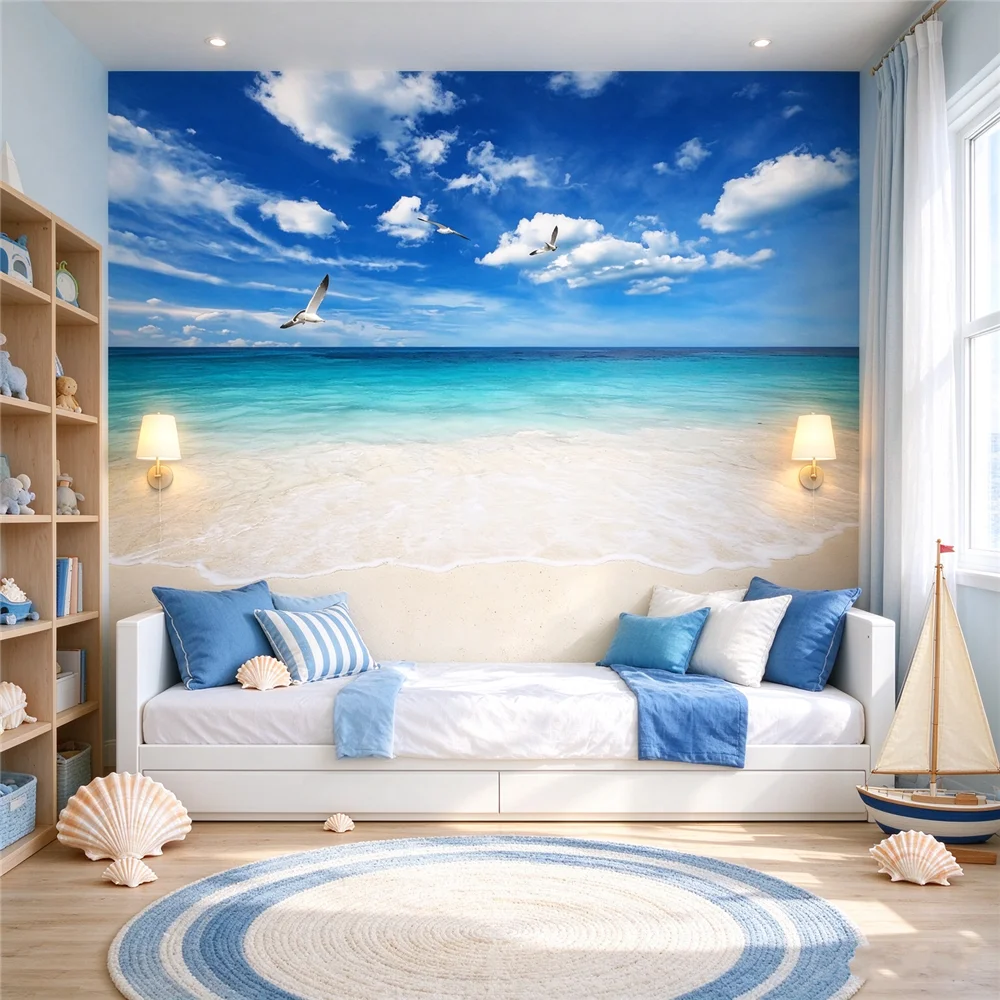 custom Nordic abstract wall painting seaside wallpapers for living room background sofa wallpaper for wall covering wall sticker
