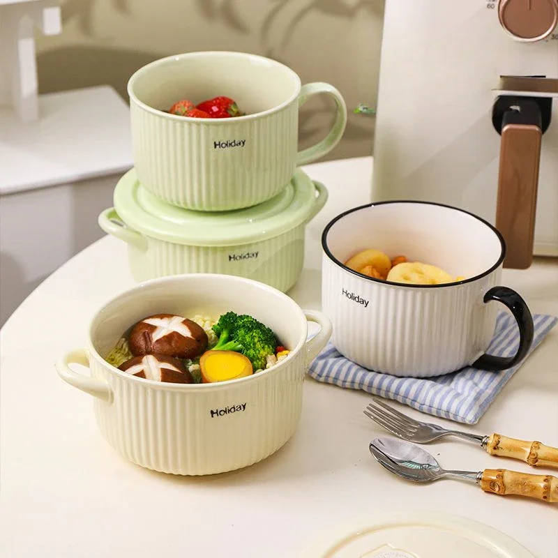 Cuenco de cerámica para Fideos Instantáneos para el hogar, cuenco para conservación de crema, cuenco de ánfora con asa, ensaladera, cuenco para Fideos de Caracol