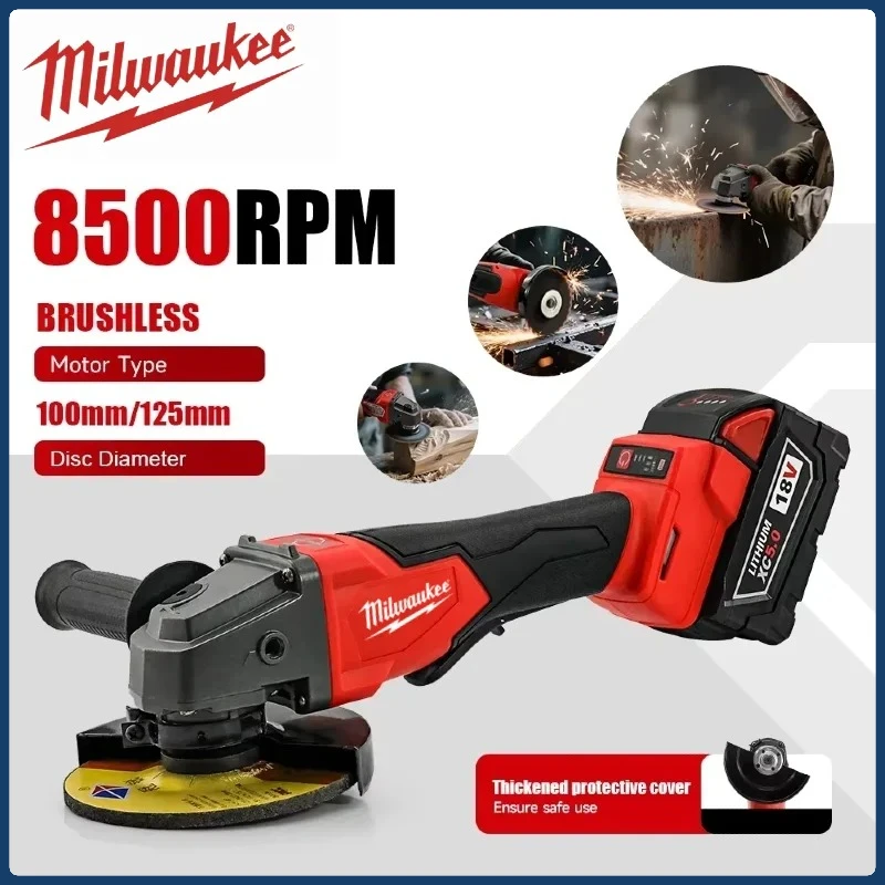 Milwaukee Akku-Winkelschleifer, 125 mm, Polieren, Schneidemaschine, Schleifpaddel, Schalter, No-Lock, Hochleistungs-Elektrowerkzeuge