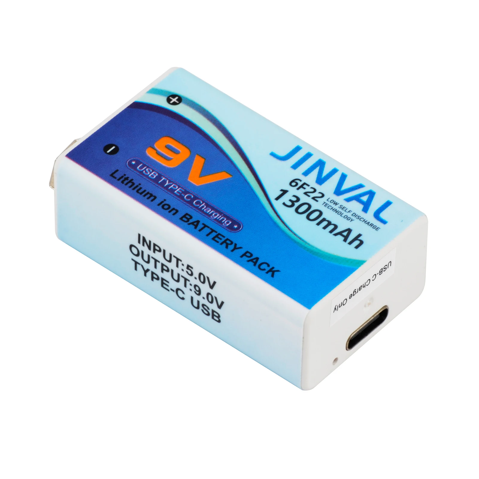 JINVAL 9V Battery 6F22 1300mAh USB-C Charging Rechargeable Lithium-Ion Battery Pack for Multimeter Remote control toy Microphone