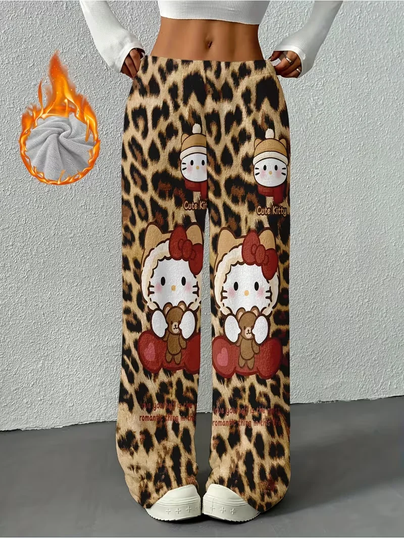 

Sanrio Family Meileti Hello Kitty, рождественские штаны для сна, осенне-зимние плюшевые штаны с героями мультфильмов для взрослых и детей, теплые для отдыха