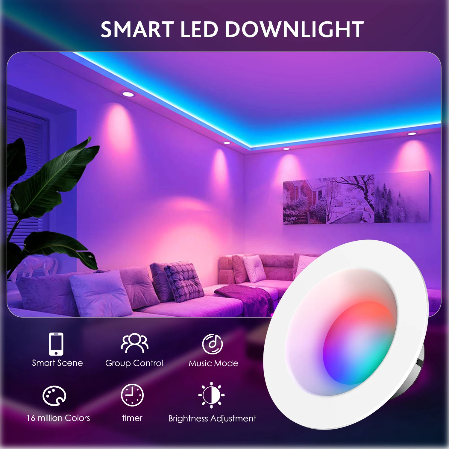 WIFI 5 واط LED النازل 85-265 فولت APP التحكم RGBCW ضوء الليل المنزل الذكي الإنارة بلوتوث مصباح العمل ل Alexa-Google Home #4