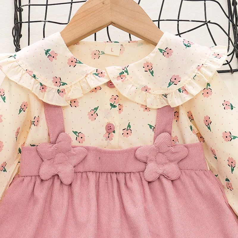 Baby Girl Dress Autumn Long Sleeved Cute Spotted Flower Dress Korean Sweet Beauty Baby Long Sleeved Dress (0-3 Years Old)