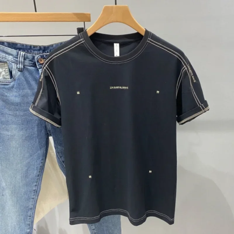 

Мужские футболки с вышивкой алфавита, приталенная модная Стильная хлопковая футболка в уличном стиле, популярный тренд