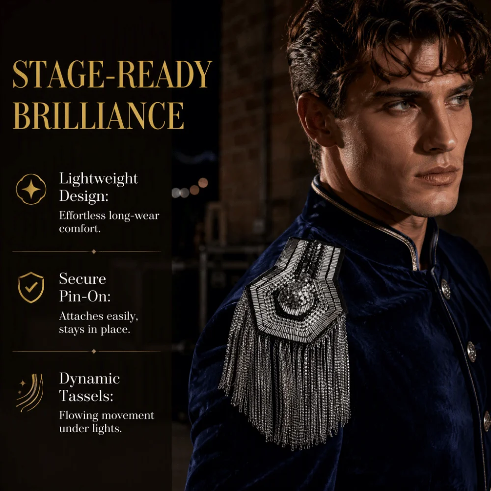 Alloy Tassel Epaulettes Decorative Rhinestone Shoulder Board Reinforced Stitching Shiny Shoulder Mark Festival Drum Corps