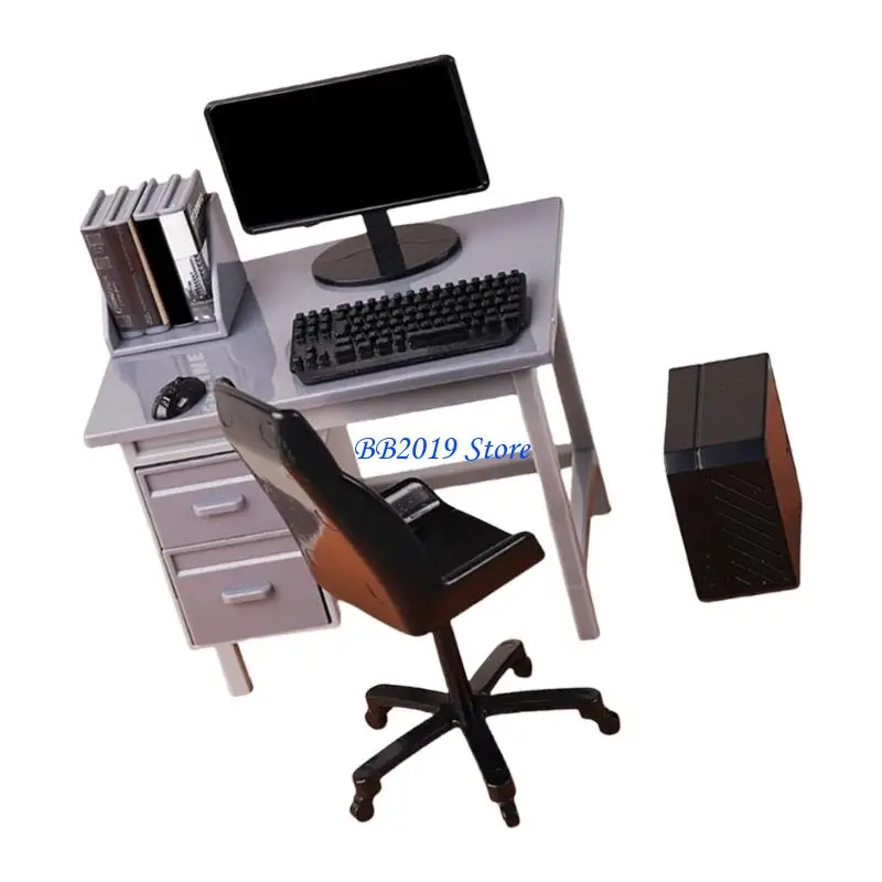 

Q0KB Miniature Office Desk Model With Realistic Features For Display And Creative Hobbyists Dollhouses Gaming