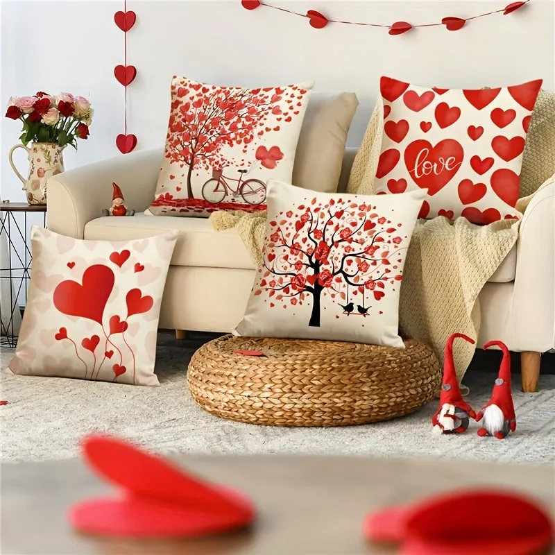 Valentine's Day decoration pillowcase love tree and love balloon pattern design is suitable for home room sofa cushion cover