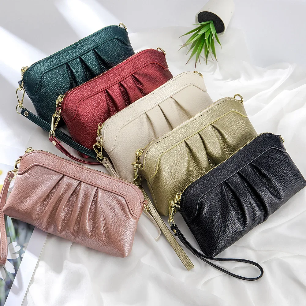 New 2023 Women\'s Genuine Leather Messenger Bags High Quality Cow Leather Day Clutches Bags Mini Shoulder Bags Mini Phone Purse