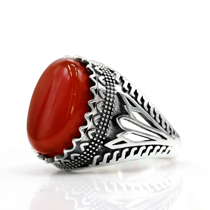 خاتم فضة إسترليني للرجال والنساء ، خاتم مصنوع يدويًا ، فاسق عتيق ، عقيق أحمر طبيعي ، مجوهرات أنيقة ، هدايا عيد الميلاد #3